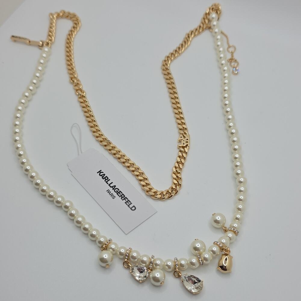 Karl Lagerfeld Paris Gold Tone Omega Double Row Imitation Pearl Necklace